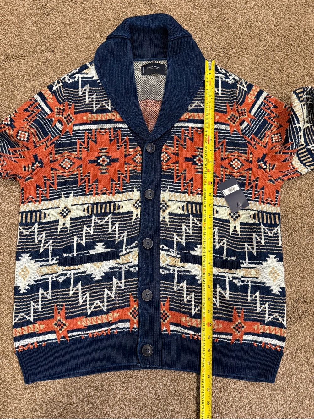 Lucky Brand Navy & Orange Aztec Shawl Collar Cardigan - Picture 5 of 5